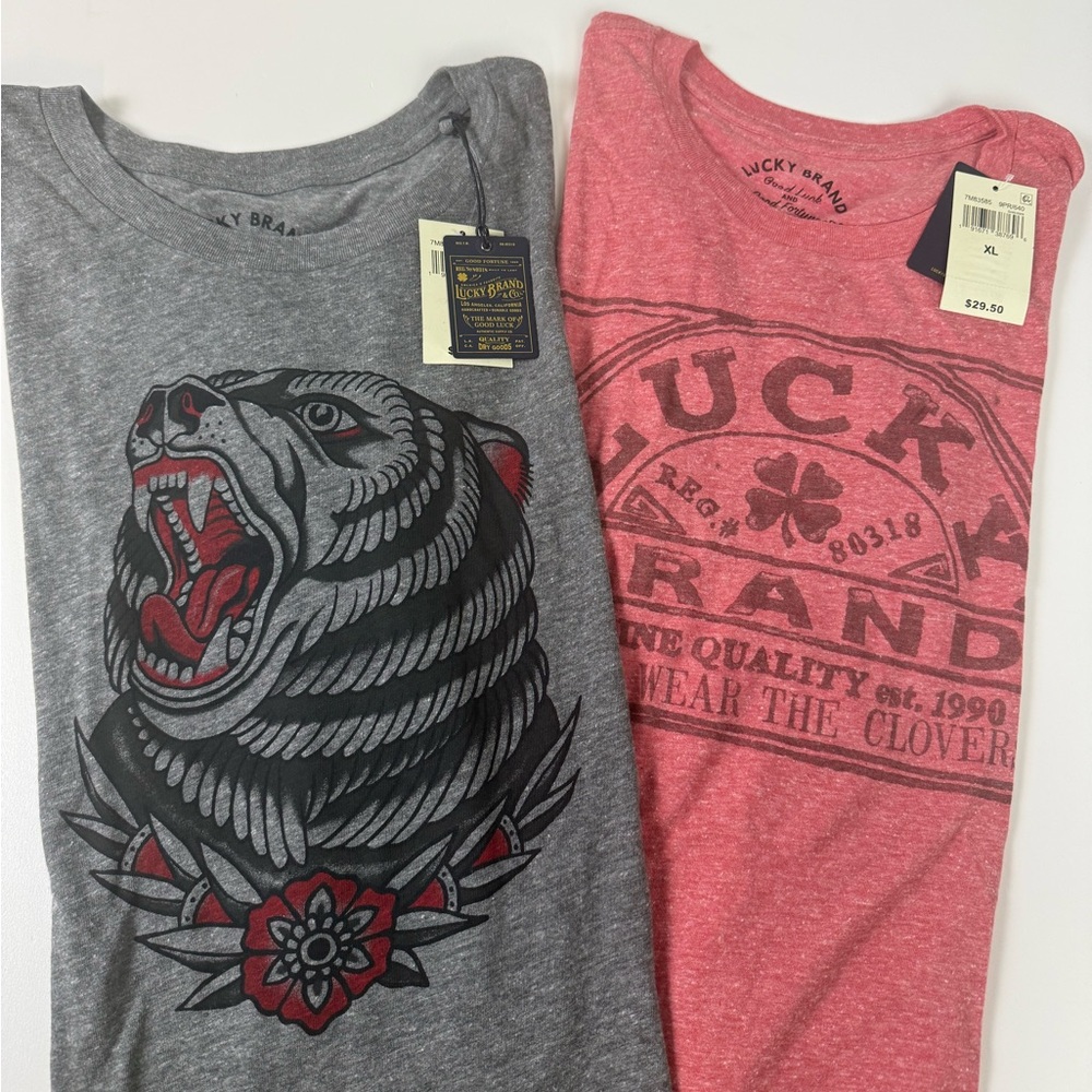 Lucky Brand T-Shirt Bundle of 2 NWT Tees New Graphic Bear Design